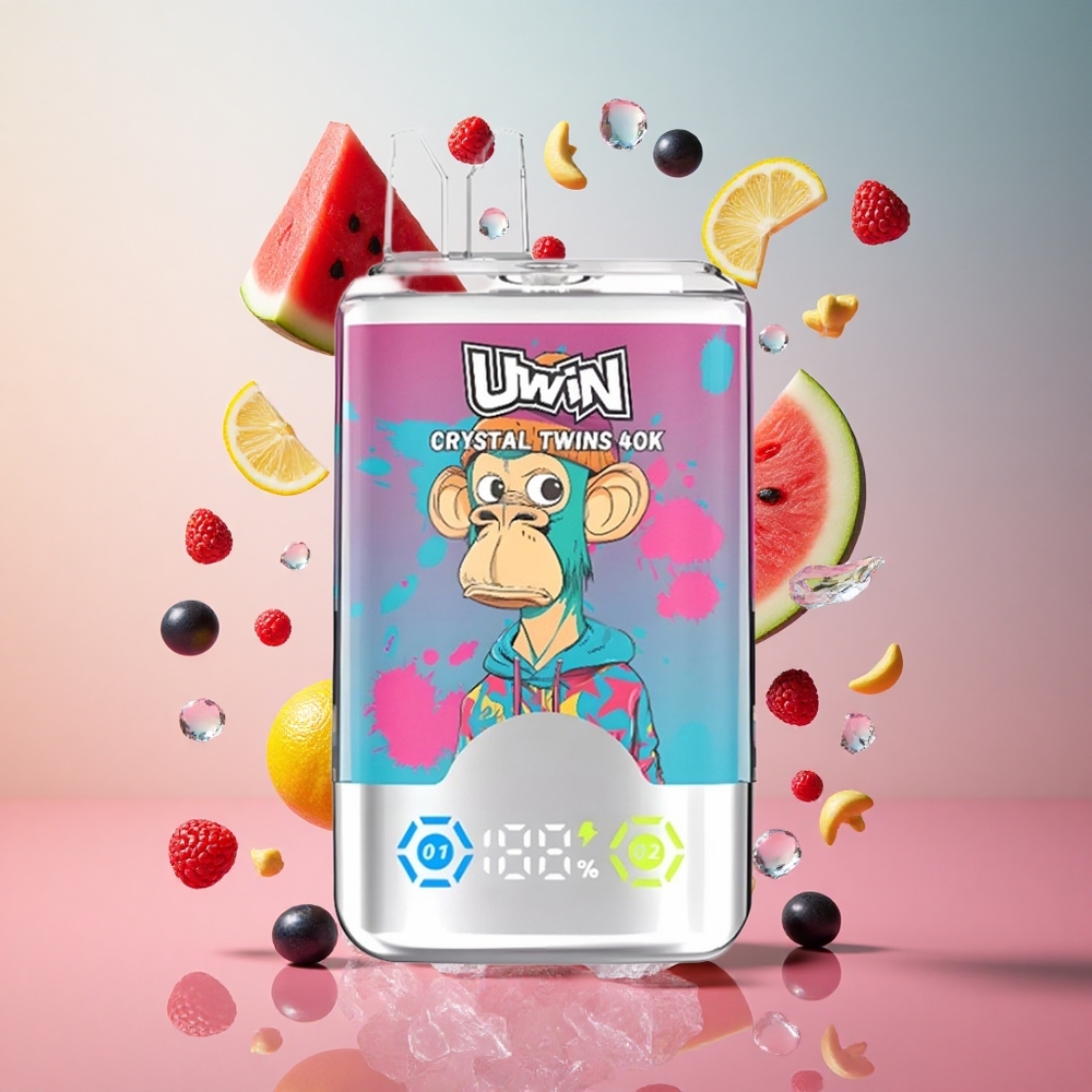 UWIN Crystal Twins 40000 Puffs Sabor Melancia Ice e Frutas Vermelhas Brasil Atacadista 32ml 0%,2%,3%,5% Nicotina