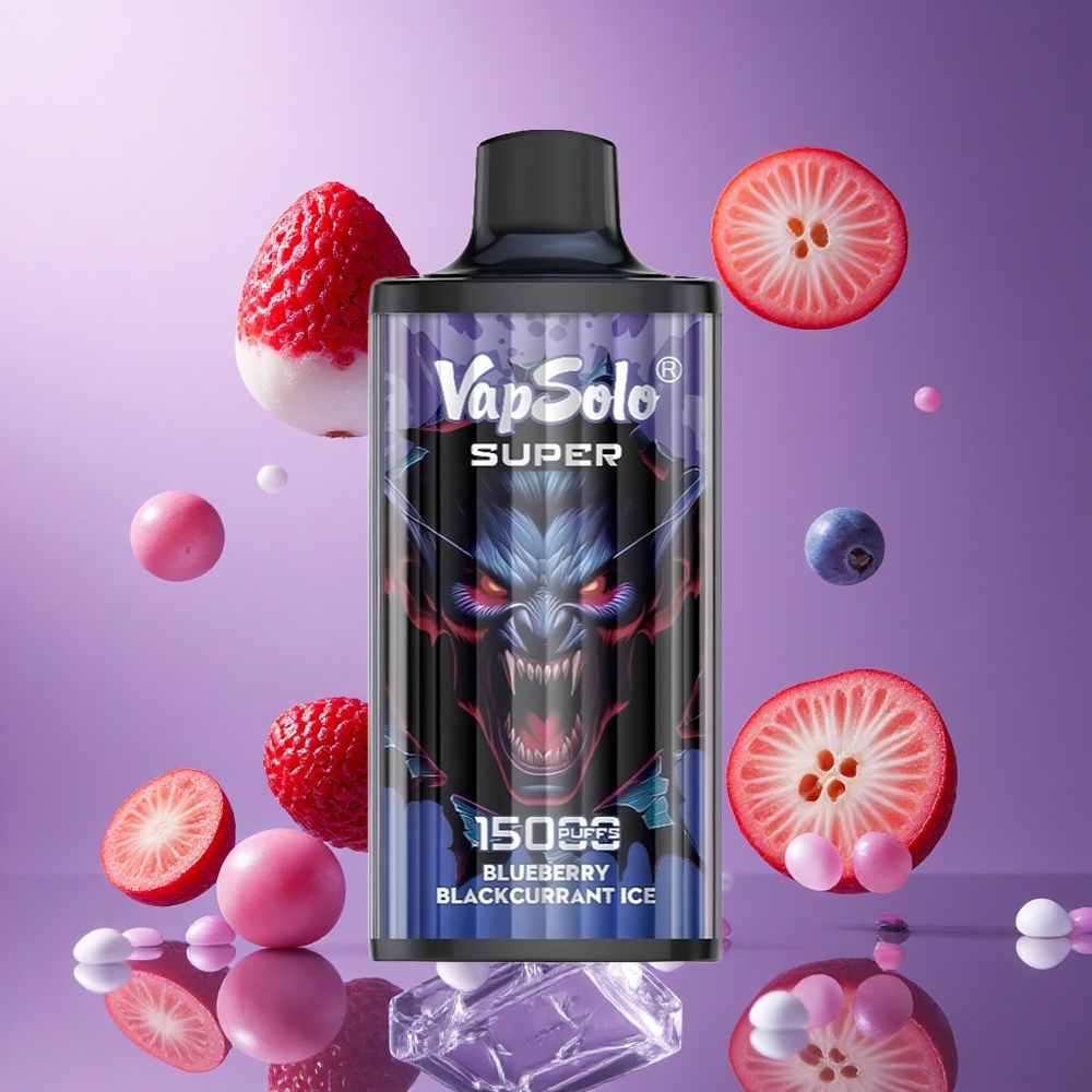 Vapsolo Super 15000 Puffs Mirtilo Groselha Negra Gelo Brasil Atacadista 40ml 850mah