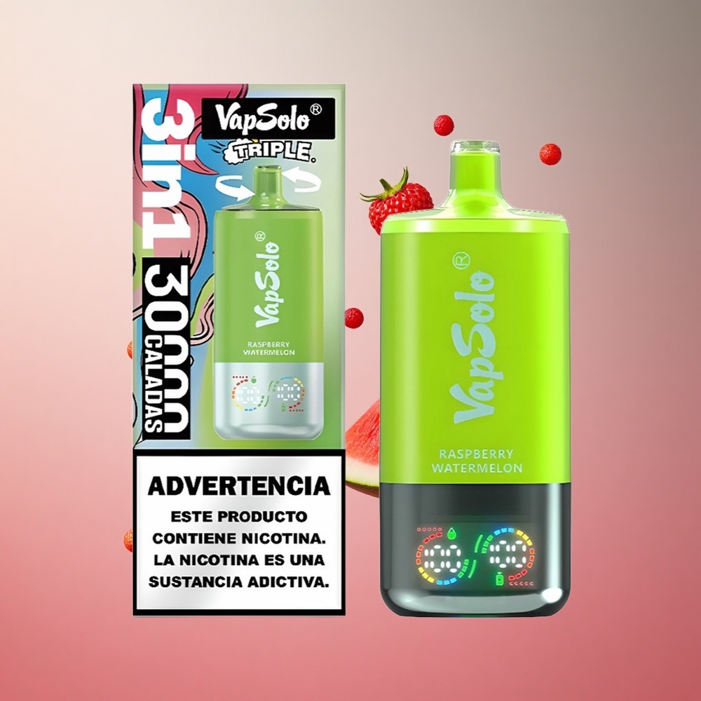 VapSolo Triple 30000 Puffs Framboesa Melancia 40ml Brasil Atacadista Tipo-C