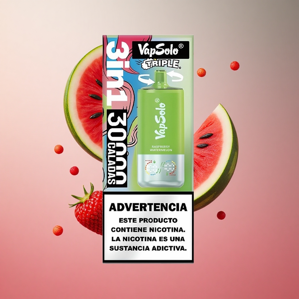 VapSolo Triple 30000 Puffs Framboesa Melancia 40ml Brasil Atacadista Tipo-C