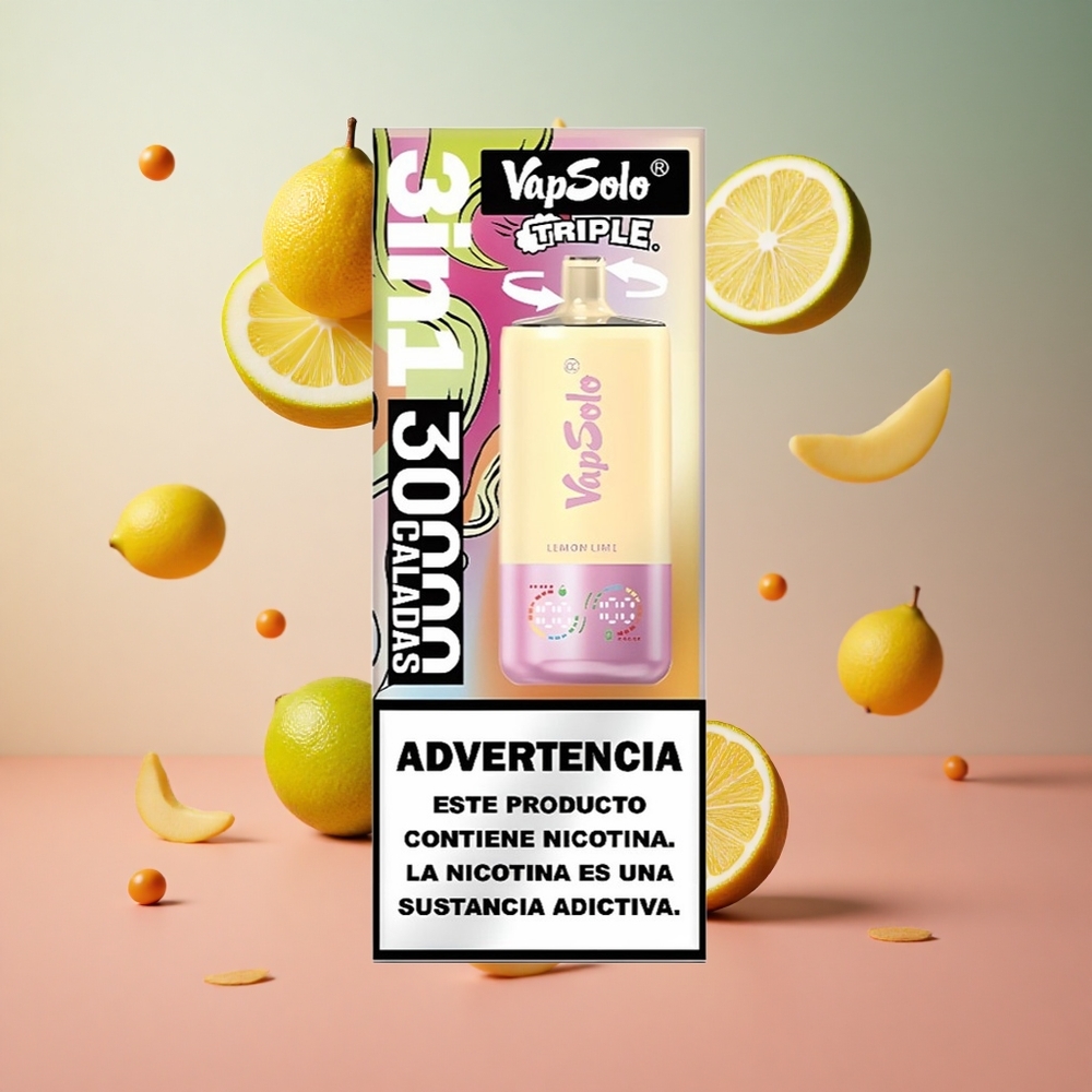 VapSolo Triple 30000 Puffs Limão Lima Brasil Atacadista 40ml 3 Tanques