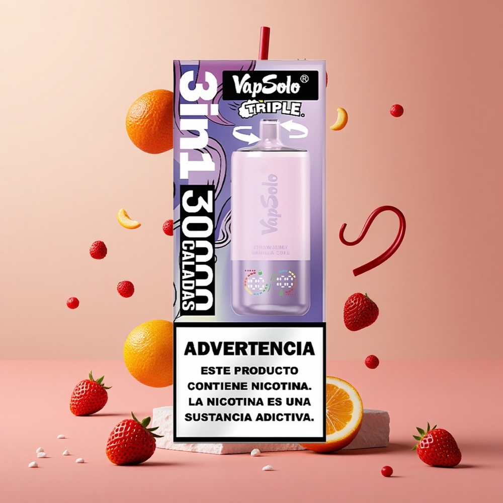 VapSolo Triple 30000 Puffs Morango Baunilha Coca Brasil Atacadista 40ml