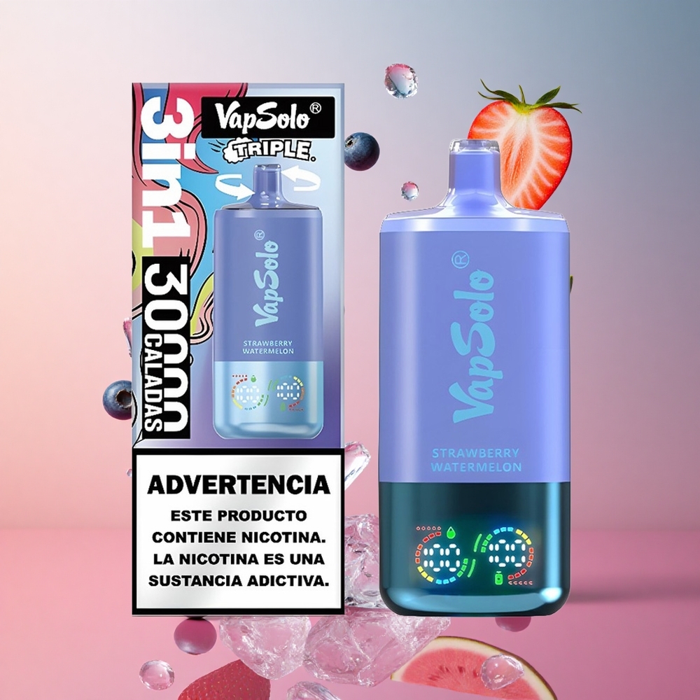 VapSolo Triple 30000 Puffs Morango Melancia & Mirtilo Gelo 40ml Brasil Atacadista