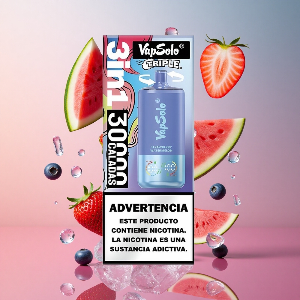 VapSolo Triple 30000 Puffs Morango Melancia & Mirtilo Gelo 40ml Brasil Atacadista