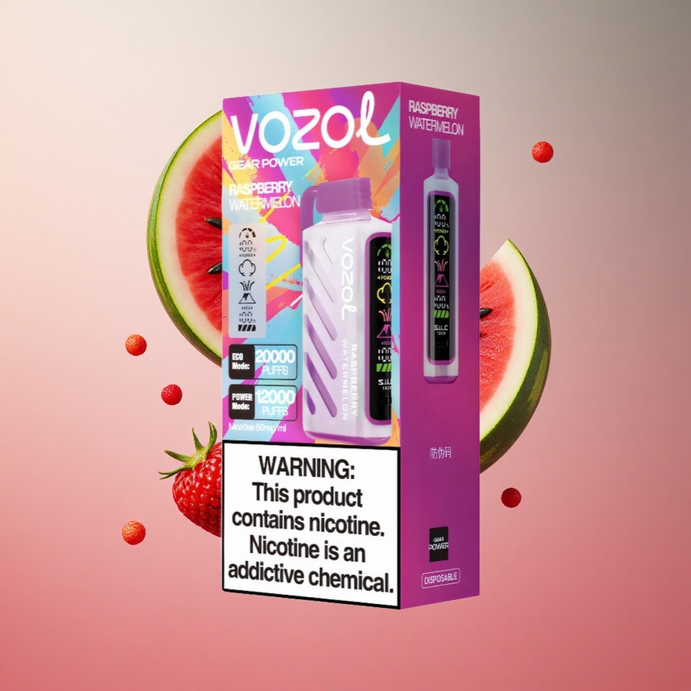 VOZOL Gear Power 20000 Puffs Vape Descartável Framboesa Melancia Brasil Atacadista Tela Inteira 20mL
