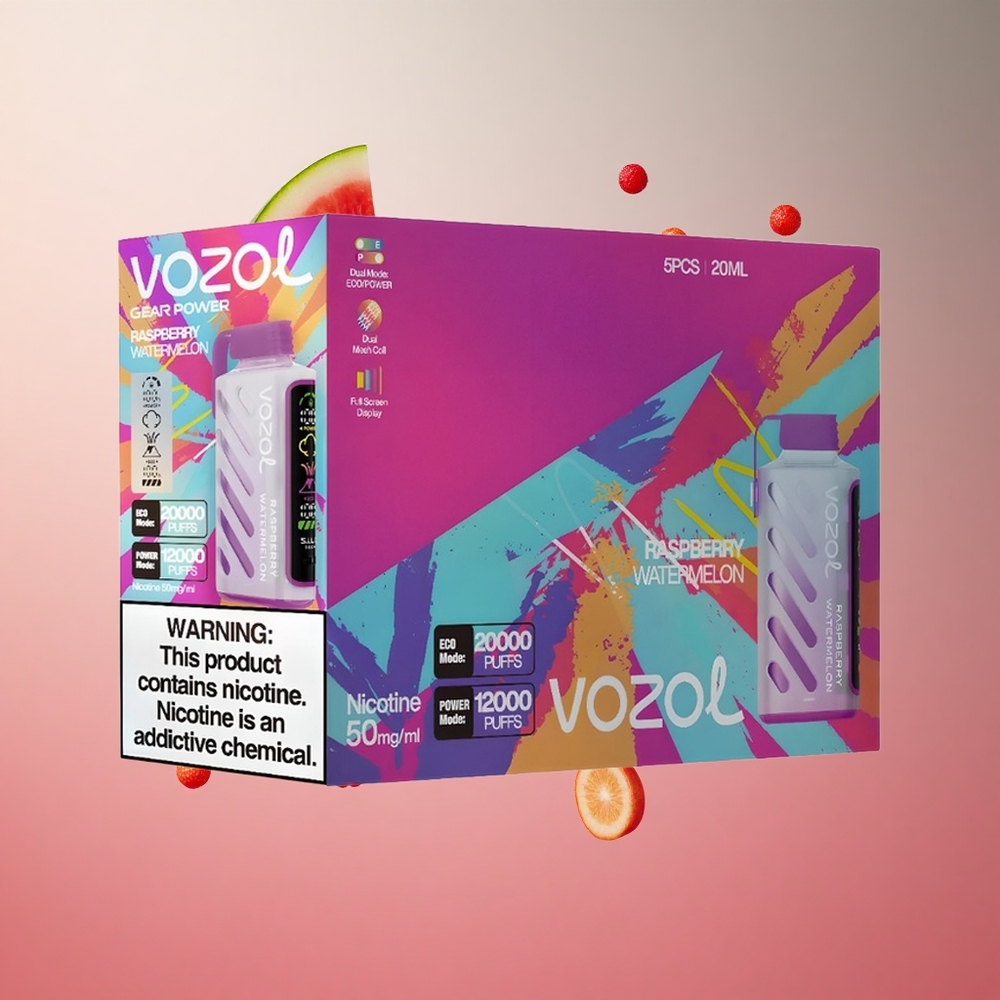 VOZOL Gear Power 20000 Puffs Vape Descartável Framboesa Melancia Brasil Atacadista Tela Inteira 20mL