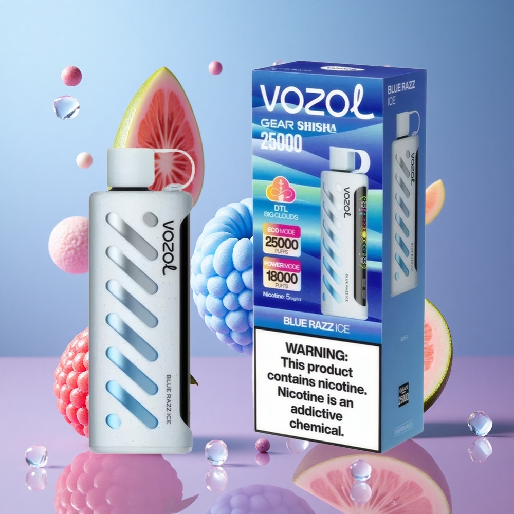 VOZOL Gear Shisha 25000 Puffs Blue Razz Ice 30 Sabores Deliciosos Brasil Atacadista