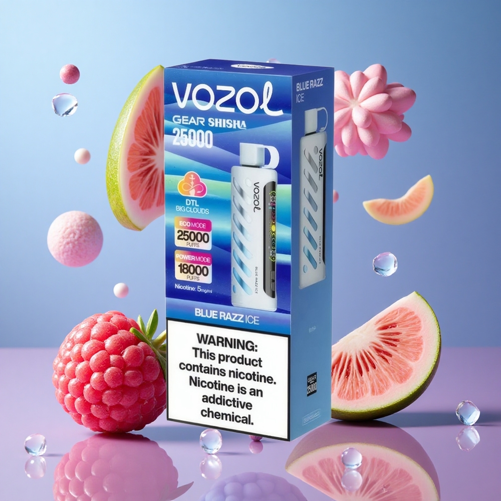 VOZOL Gear Shisha 25000 Puffs Blue Razz Ice 30 Sabores Deliciosos Brasil Atacadista
