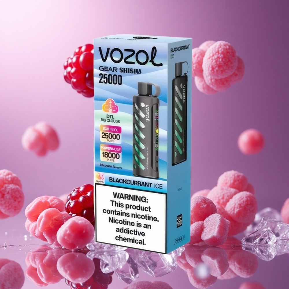 VOZOL Gear Shisha 25000 Puffs Groselha Negra Gelo Brasil Atacadista 30 Sabores Deliciosos