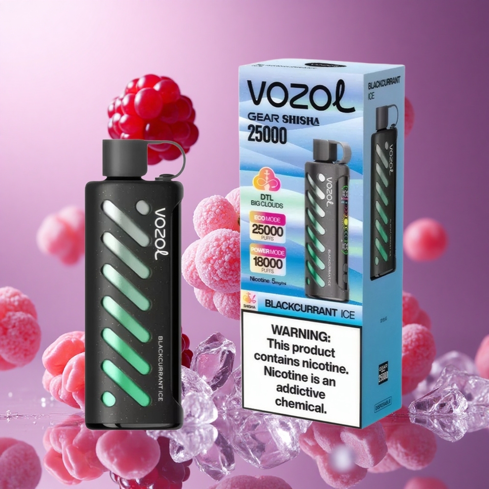 VOZOL Gear Shisha 25000 Puffs Groselha Negra Gelo Brasil Atacadista 30 Sabores Deliciosos