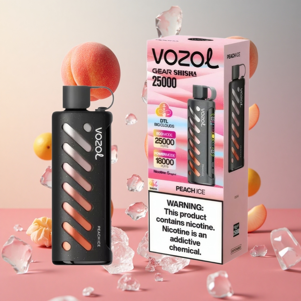 VOZOL Gear Shisha 25000 Puffs Pêssego Gelado Brasil Atacadista 1000mAh Dual Mesh