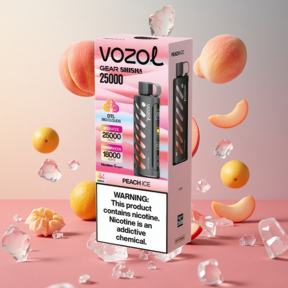 VOZOL Gear Shisha 25000 Puffs Pêssego Gelado Brasil Atacadista 1000mAh Dual Mesh