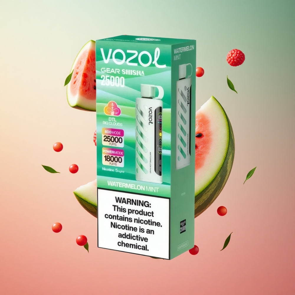 VOZOL Gear Shisha 25000 Puffs Sabor Melancia Hortelã Brasil Atacadista 30 Sabores Deliciosos