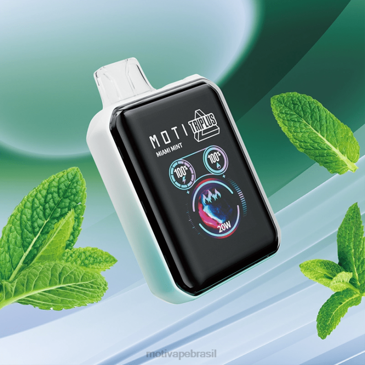 MOTI Vape Pods Brasil 2Z0265 | MOTI Triplus Vaporizador descartável de 20k (5%, 20.000 baforadas) hortelã de miami